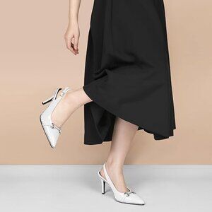 Younton White Slingback High Heel Stiletto Crystal-Encrusted Buckle Size 10 NIB